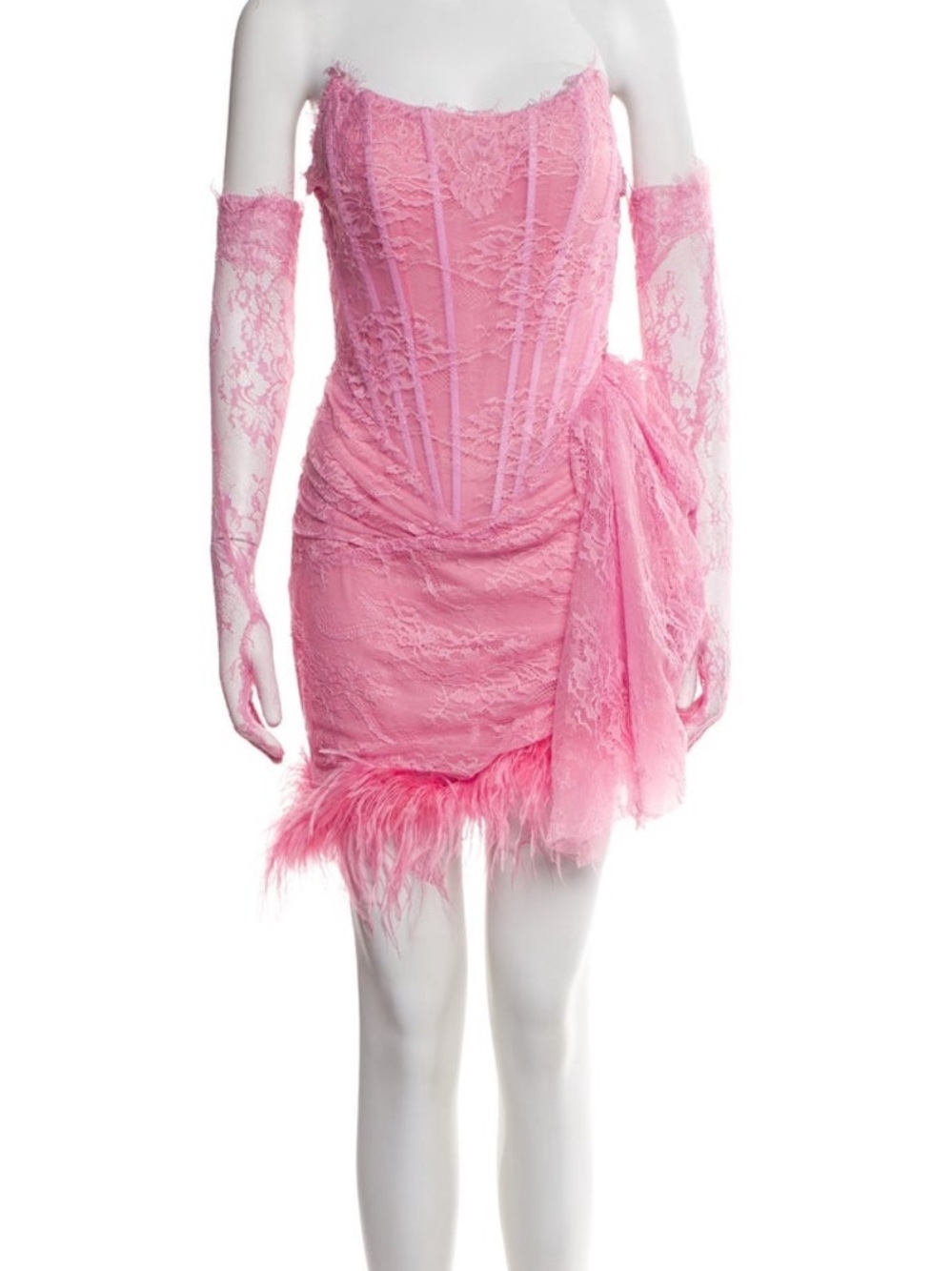Portia and Scarlett Pink Lace Mini Dress with Feather Hem